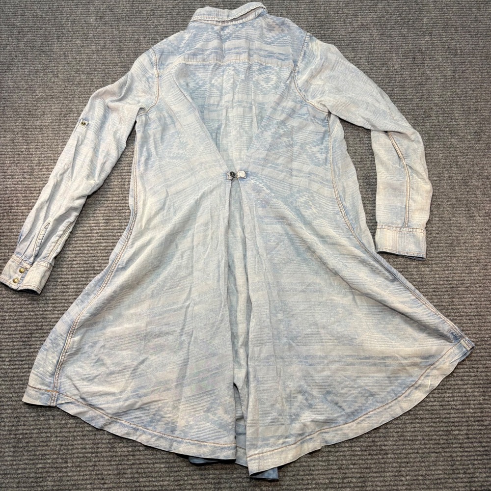 Ryan Michael Women Blue Western Shirt Dress Southwest Jacquard Snap Front M - Picture 5 of 6
